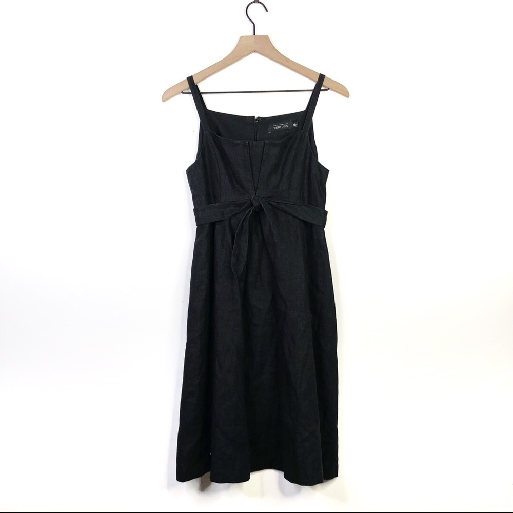 Rickie Freeman Teri Jon Linen Charcoal Knot Dress